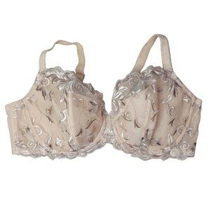 Soma Balconet Underwire Bra Tan 40DD Adj Floral Lace Mesh Wing Light Padding